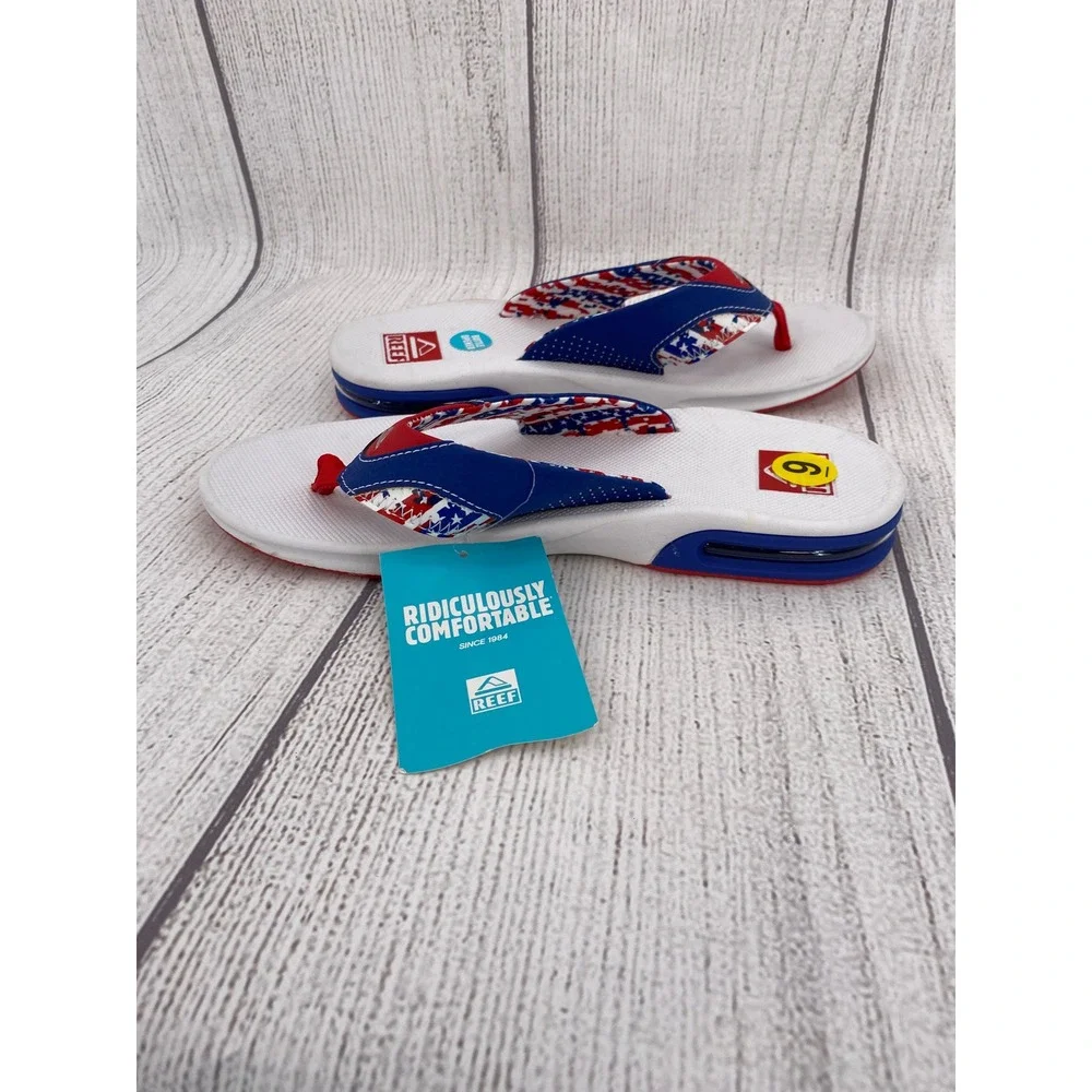 Reef Fanning Flip Flops Mens 9 Patriotic Red White Blue Bottle Opener American